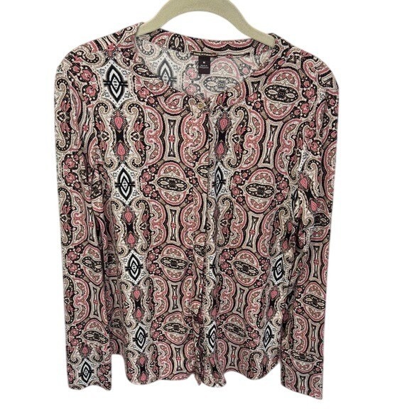 Dana Buchman Tops - Dana Buchman Top M Pink Paisley Print Long Sleeve Button Up Career Casual